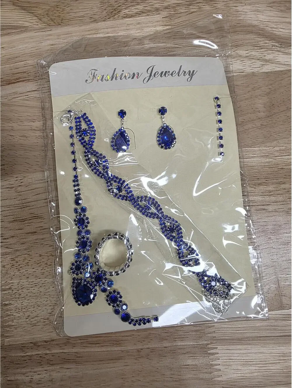 WOMEN’S RHINESTONE CLUTCH & JEWELRY SET ROYAL BLUE 5‑PIECE